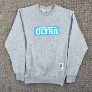 Monster Energy Ultra Mens Gray Crewneck Sweatshirt Size S Small Logo Pullover